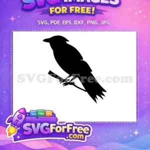 A striking free black bird silhouette perched on a branch, perfect for various design applications. Download this free SVG.