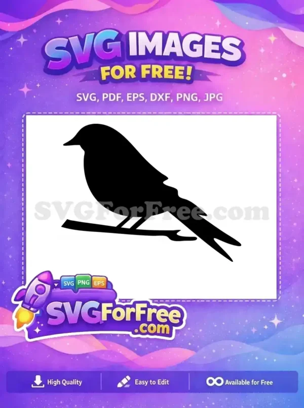 A free elegant black bird silhouette perched on a branch, ideal for crafting and digital projects. Download this free design now.