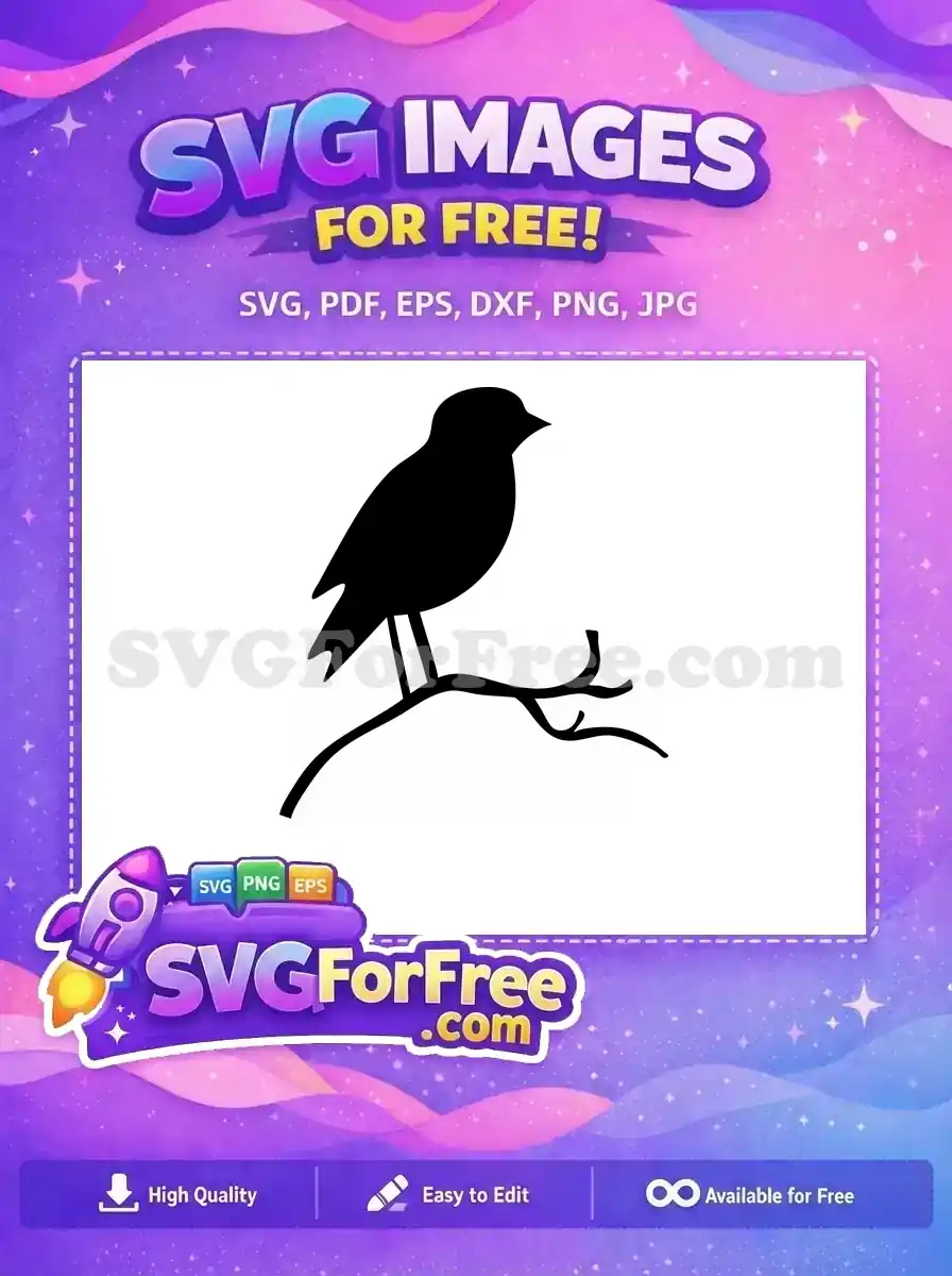 A minimalist free black bird silhouette perched on a block, an elegant free design for countless creative applications.