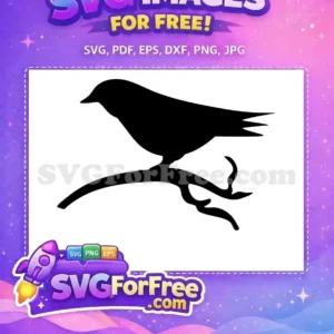 A free elegant black bird silhouette perched on a delicate branch, ready for your creative projects. Download this free design now!