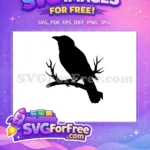 Free Black Crow Perched Free on a Branch Birds Silhouette Free SVG - Instant Download