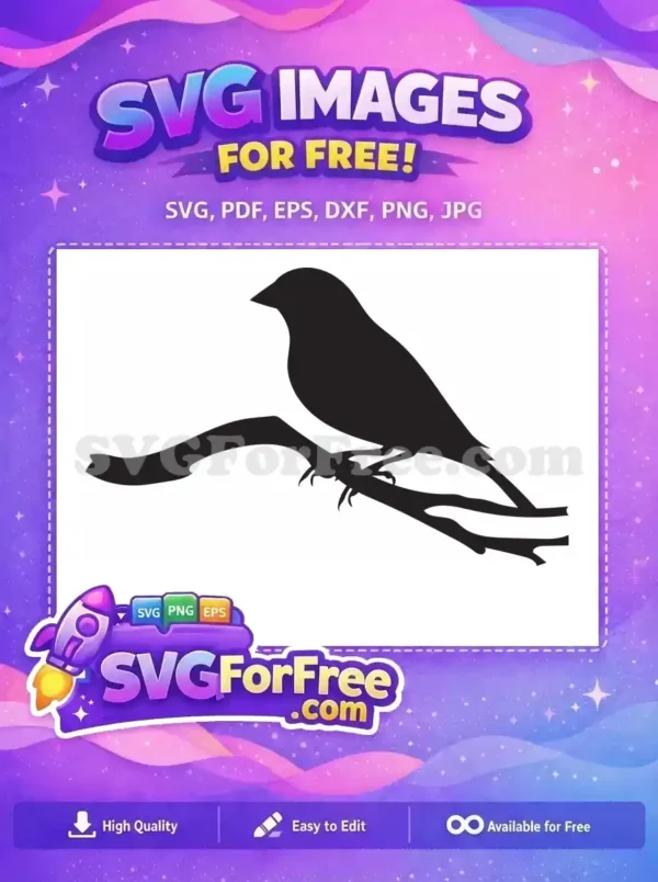 Free Bird on Branch SVG Design – Nature Silhouette Art A striking free bird silhouette perched on a branch, ideal for nature-themed crafts. Download this free SVG design now!