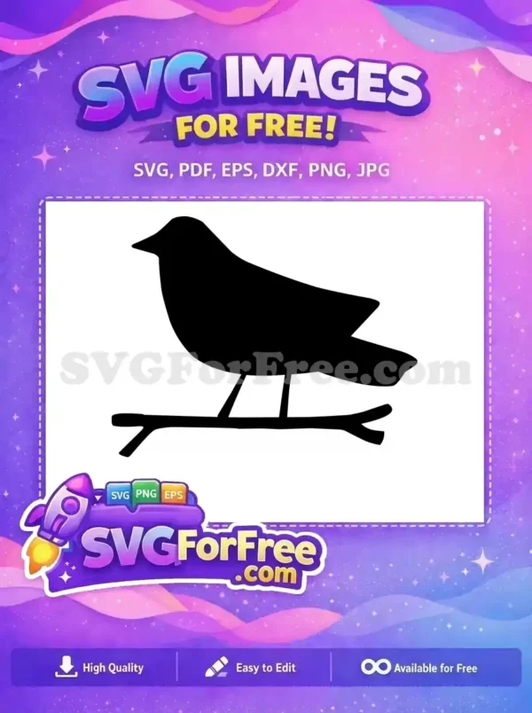 Free Bird Silhouette SVG – Elegant & Ready to Use Design A minimalist free bird silhouette, standing on a perch, ideal for crafts and digital design. Get this free vector now!