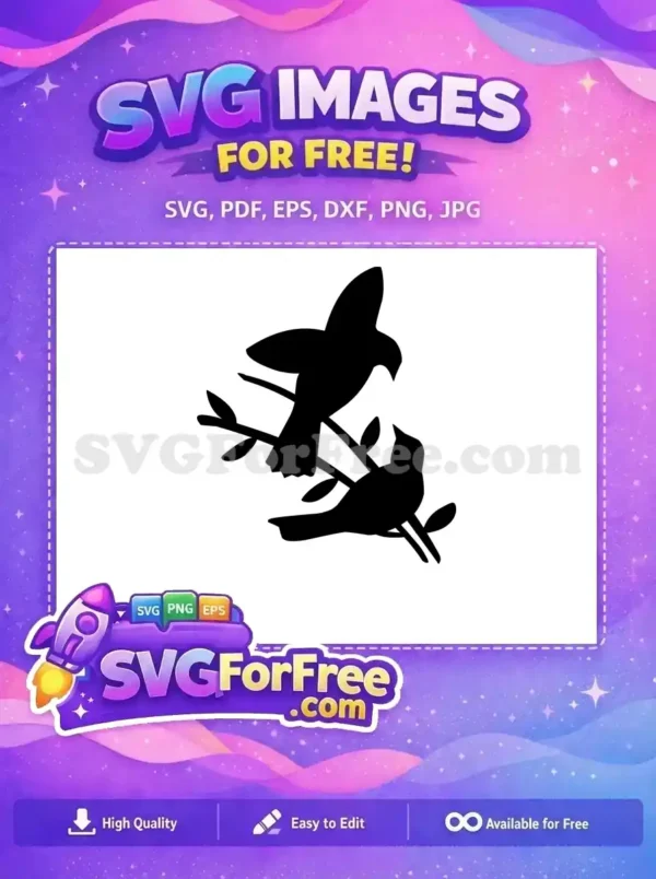 A beautiful free bird silhouette design featuring two birds on a branch, ideal for crafting and decor. Download this free SVG today!
