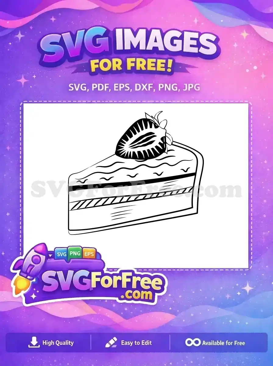 A delicious free vector illustration of a cake slice topped with a strawberry, ideal for sweet-themed free designs.