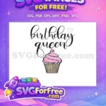 Free Birthday Queen Pink Crown Free Pink Cupcake Design Birthday Quotes Free SVG - Instant Download