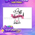 Free Pink Crown 1st Birthday Free Pink Banner Princess Free SVG - Instant Download