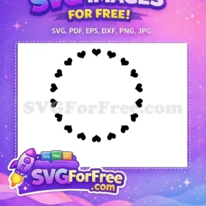A free SVG design featuring a perfect circle composed of numerous solid black hearts. Ideal for romantic projects.