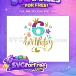Free Teal Mermaid 6th Birthday Free Gold Crown Princess Free SVG - Instant Download
