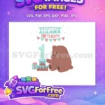 Free Cute Brown Bear Free Pastel Blue Cake First Birthday Free SVG - Instant Download
