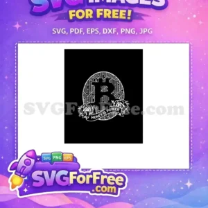 Free Bitcoin Circuit Rose: Digital Power SVG Design A free striking Bitcoin symbol fused with a circuit board pattern, adorned with roses and a 'MONEY IS POWER' banner.