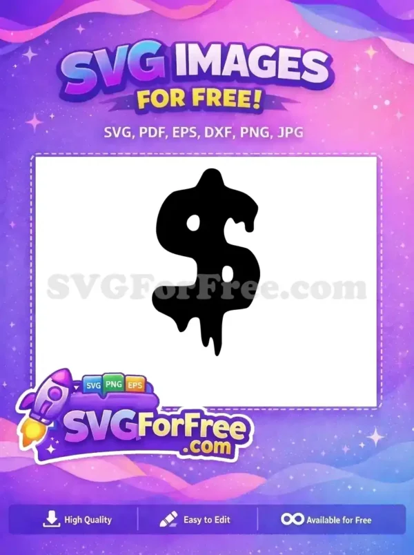 A free dripping dollar sign vector, perfect for various creative projects. This unique design offers a melting effect.
