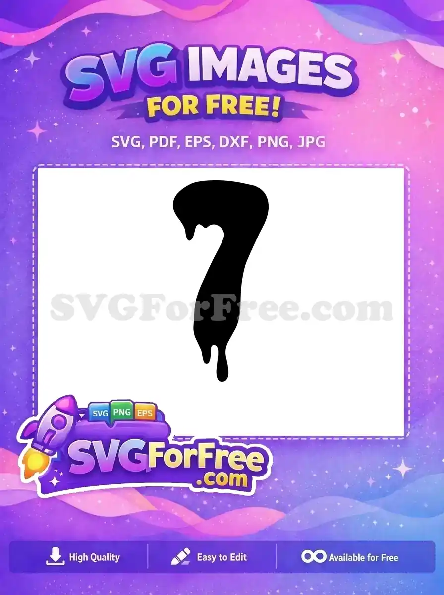 A free dripping number 7 SVG design, featuring a bold black silhouette with a unique melting effect. Get this free vector now!