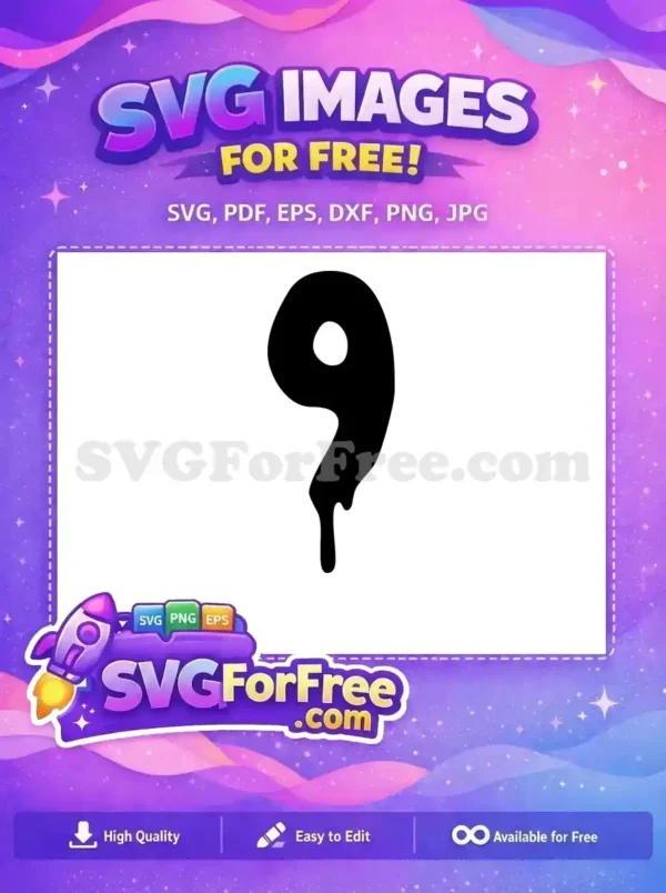 Free dripping number 9 SVG, a unique design with a playful, melting effect. Ideal for creative free crafting projects.