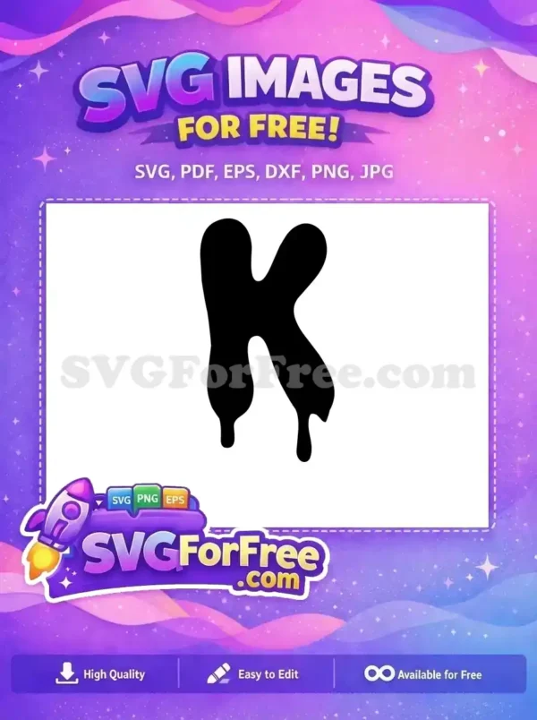 Discover this free design: an expressive, melting uppercase letter K in bold black, perfect for unique projects. Fully scalable SVG.