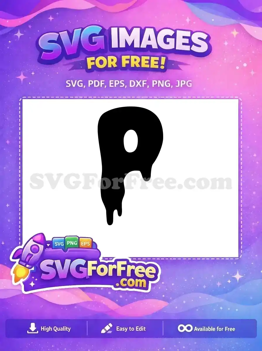 A free dripping letter 'P' design, a bold black silhouette with a melted effect. This free SVG is ideal for creative projects.
