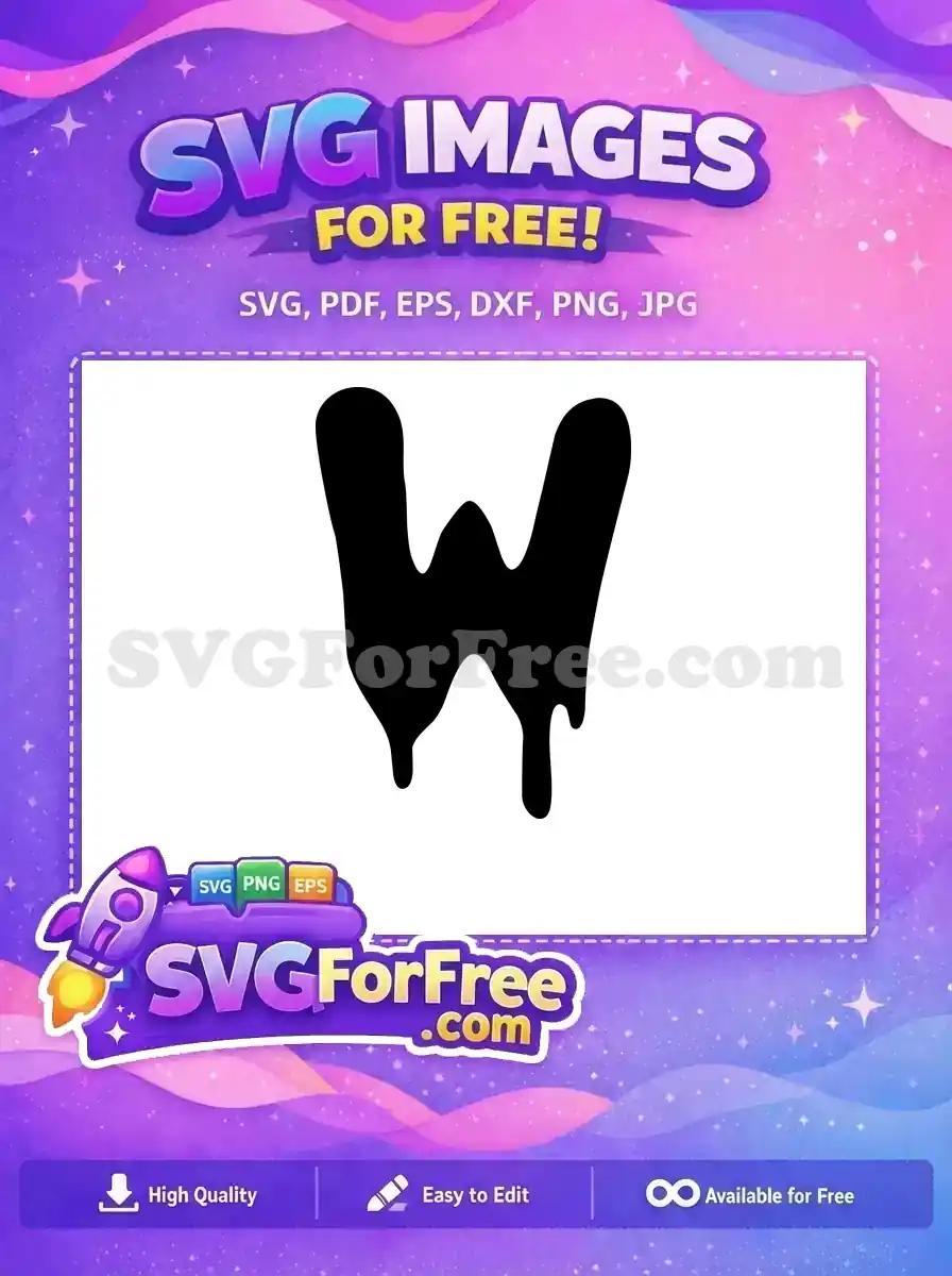 A free SVG of a bold, black letter 'W' with a trendy dripping effect, perfect for unique crafts and designs. Download this free design now!