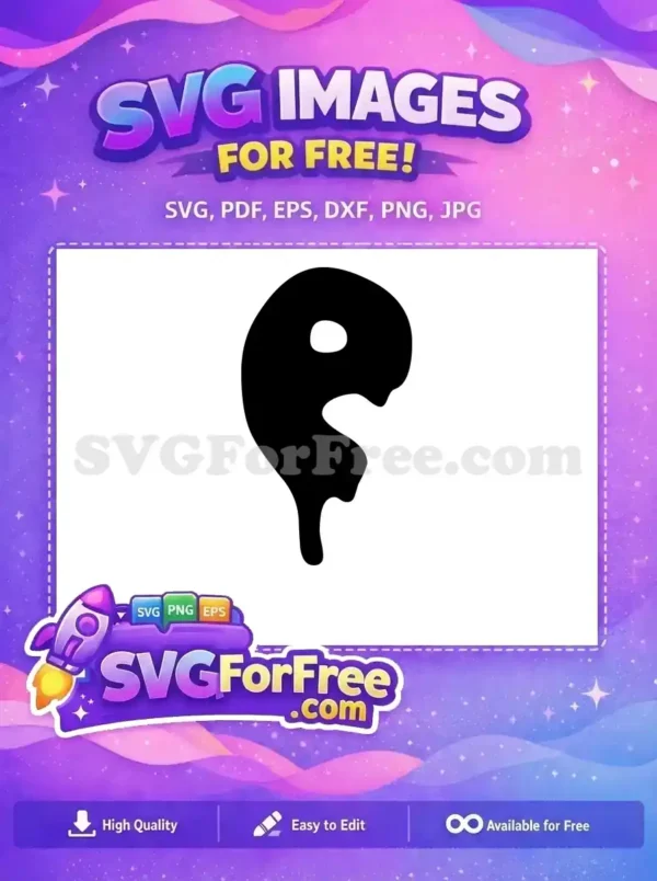 Discover this free abstract black fluid shape SVG, featuring a unique organic curve and a distinct oval void. Perfect for creative free design projects.