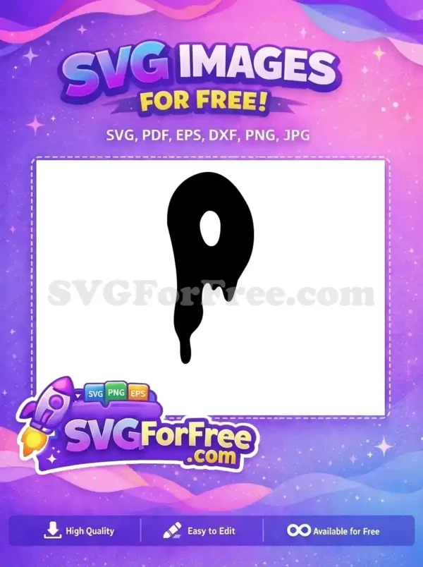 A free, abstract black dripping shape with a central hole, resembling a stylized letter P, perfect for bold designs.