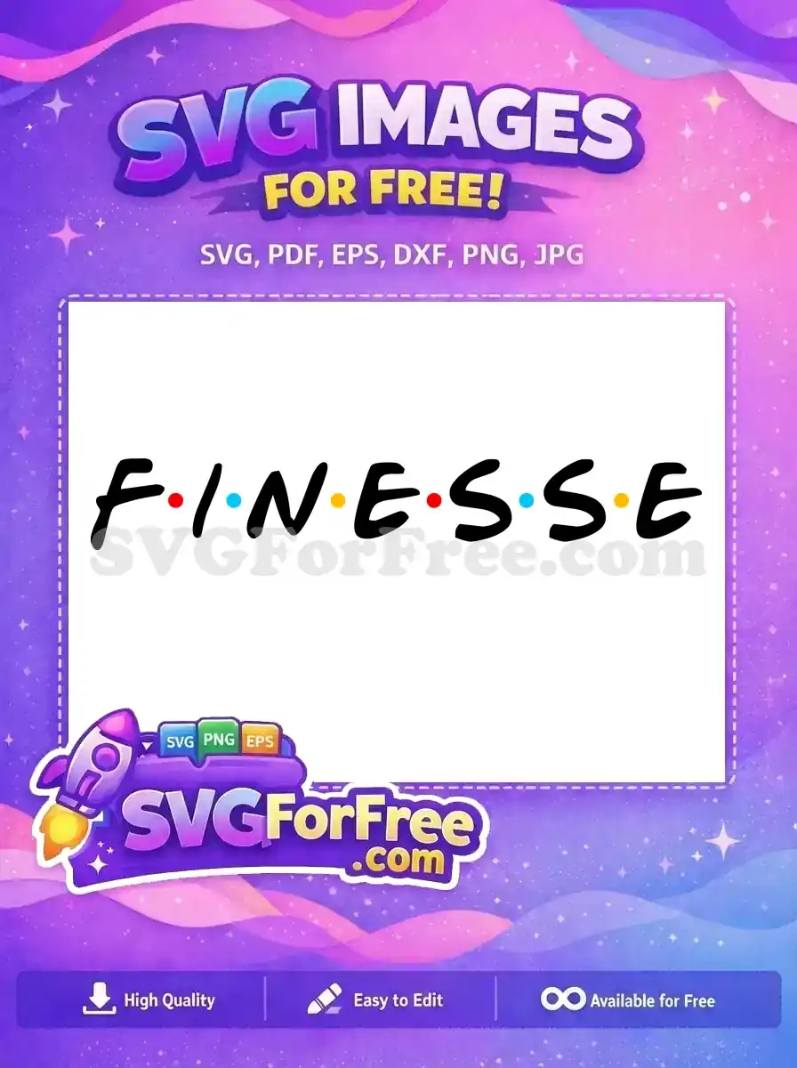 Free 'FINESSE' logo SVG, styled like the famous F.R.I.E.N.D.S. TV show title, with colorful dots. Download now!