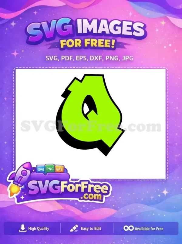 A vibrant, free graffiti-style letter 'Q' SVG, featuring bold lime green and black outlines, perfect for dynamic designs. Download this free graphic now!