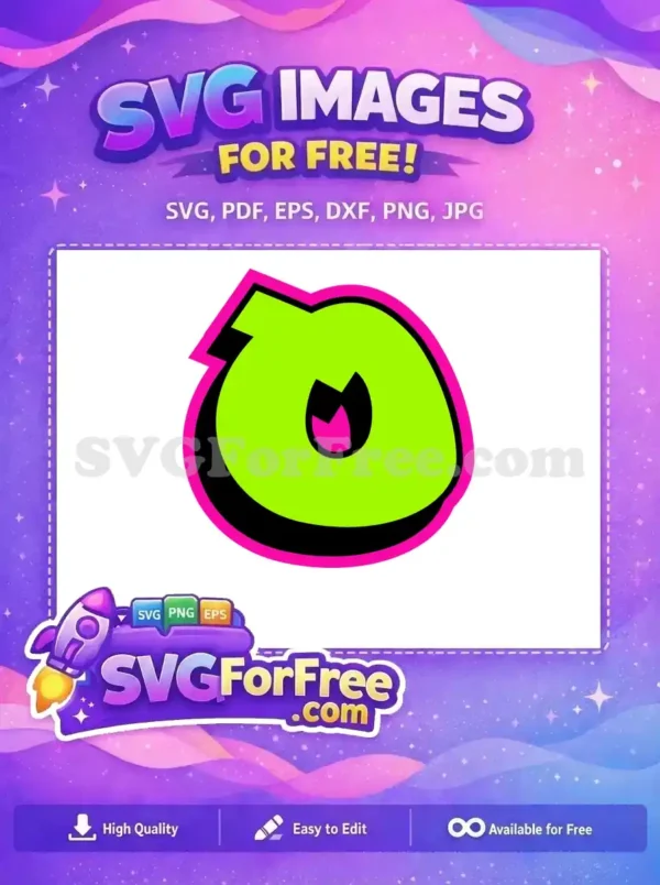 A free, dynamic neon green graffiti-style letter 'O' or abstract shape with bold black and hot pink outlines. This free design is perfect for lively digital artwork and printing.