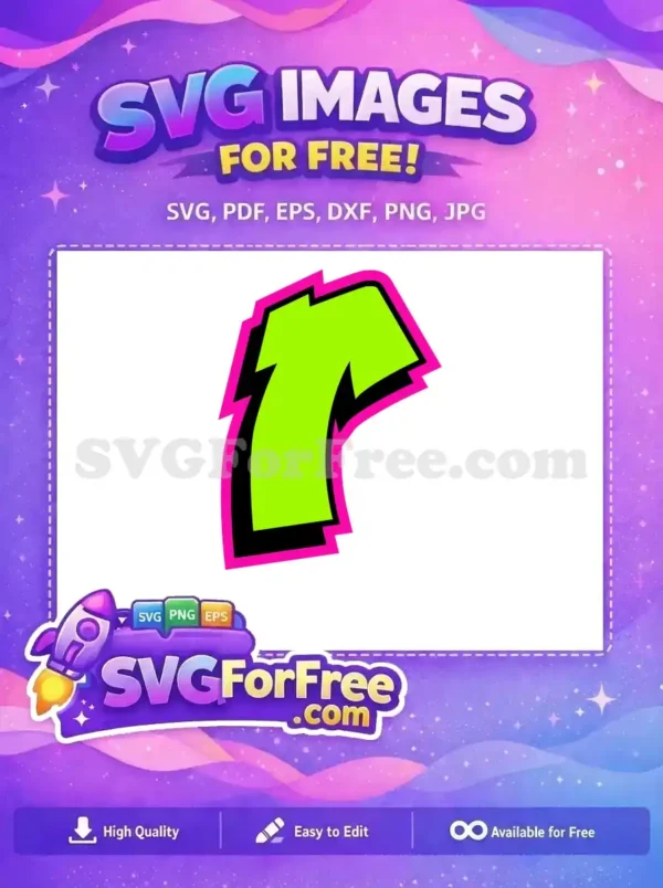 A free, neon green stylized letter 'T' with hot pink and black outlines, perfect for dynamic free graphic designs.