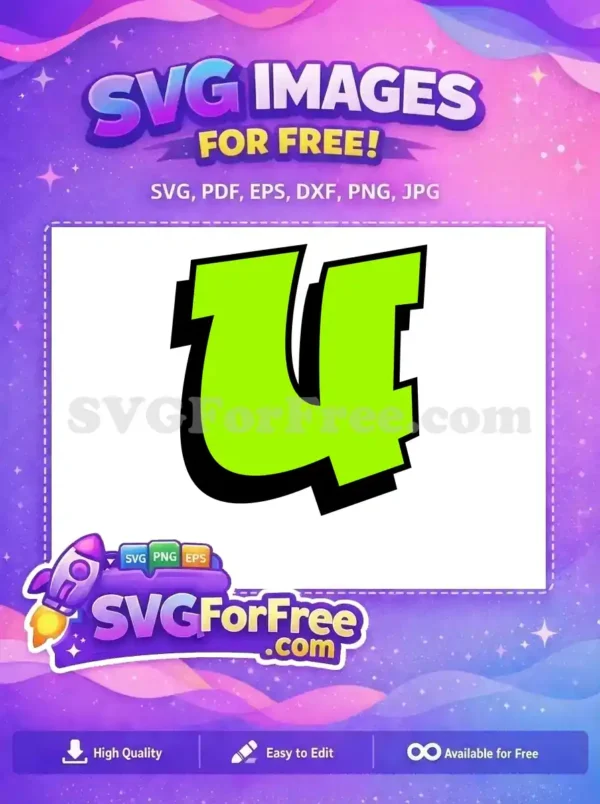 A free, bold graffiti-style letter 'U' in vibrant neon lime green with a strong black outline and shadow effect, perfect for energetic designs.