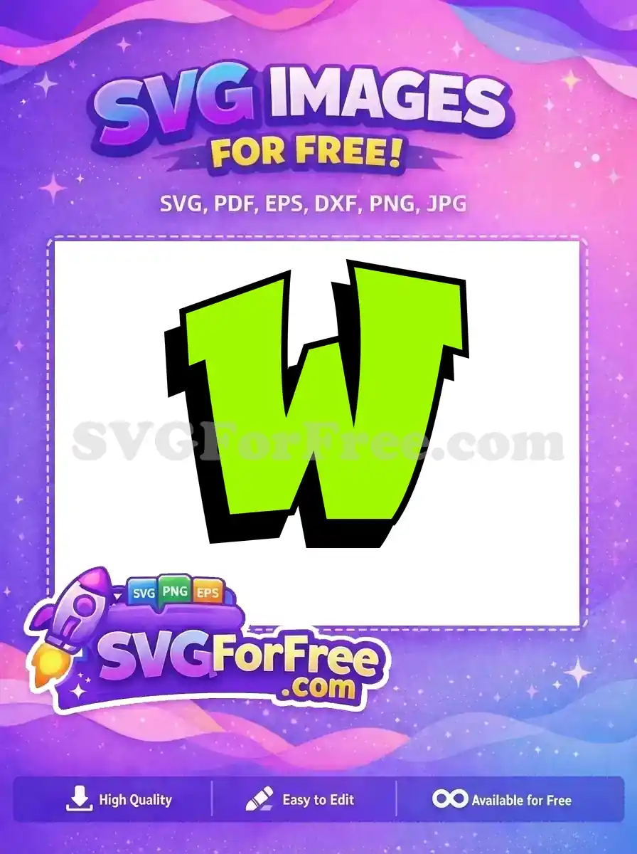 Free, bold, bright green letter 'W' in a dynamic graffiti style with a strong black outline and shadow.