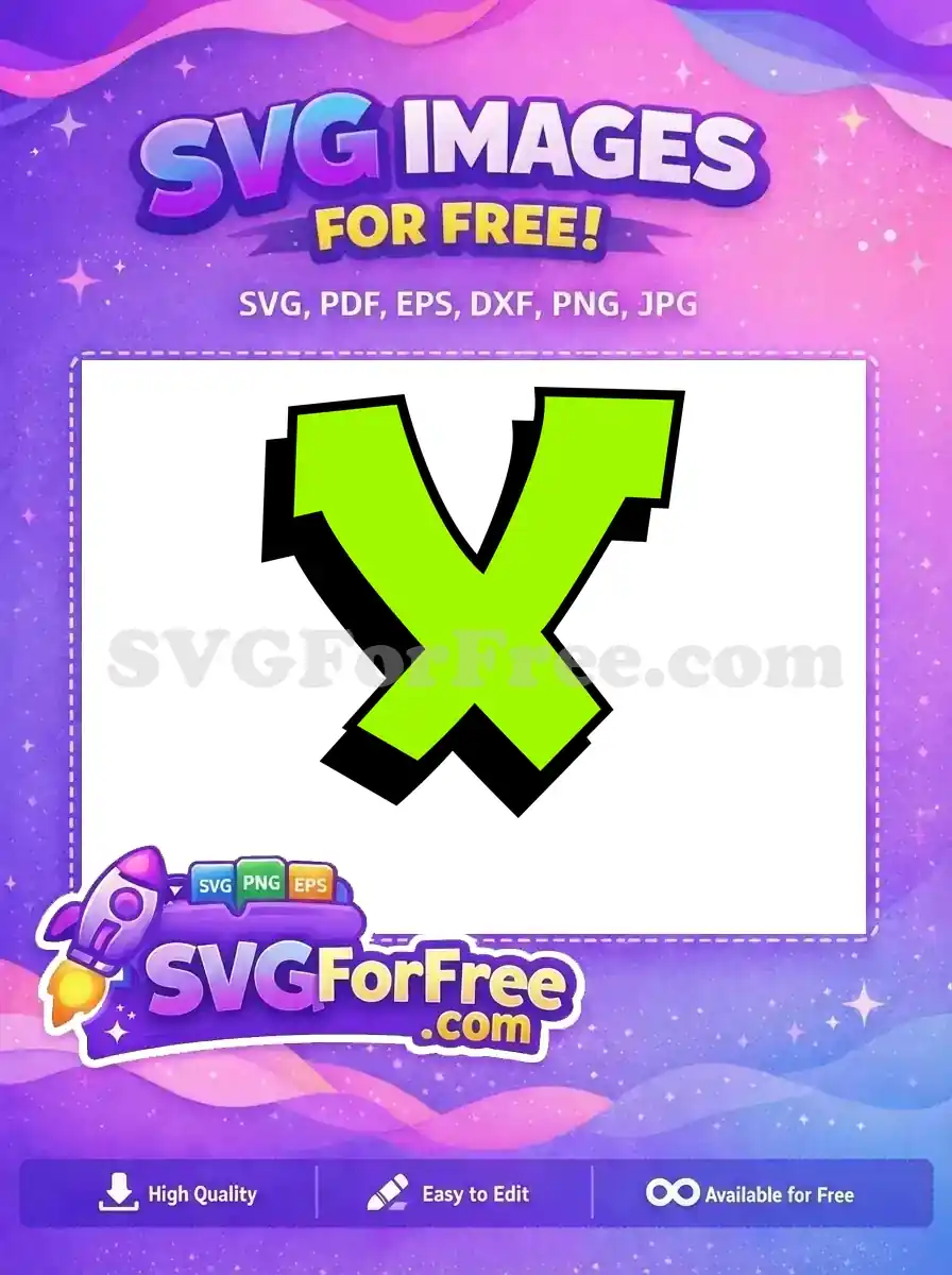 A free vibrant lime green letter 'X' with a bold black outline and drop shadow, offering a graffiti aesthetic.