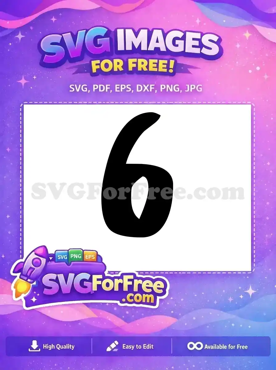 A bold, free SVG design of the number six, ready for download. This free digit is perfect for crafts and projects.