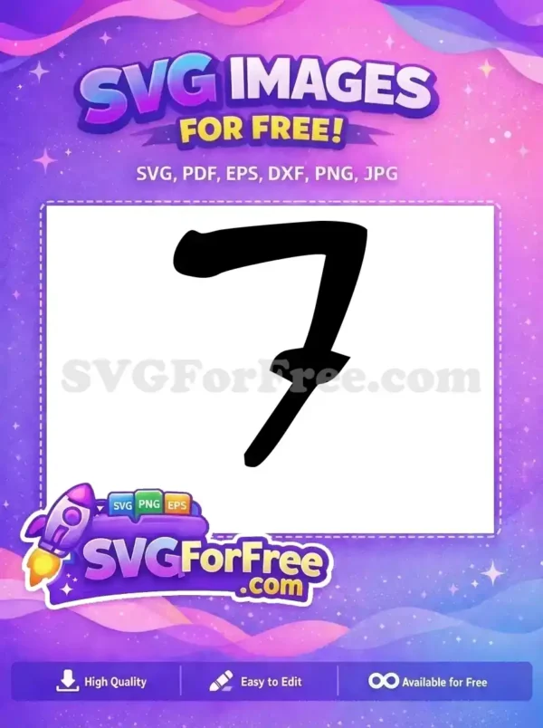 A bold, black, stylized number seven free SVG design on a white background, perfect for various creative uses. Free vector art.