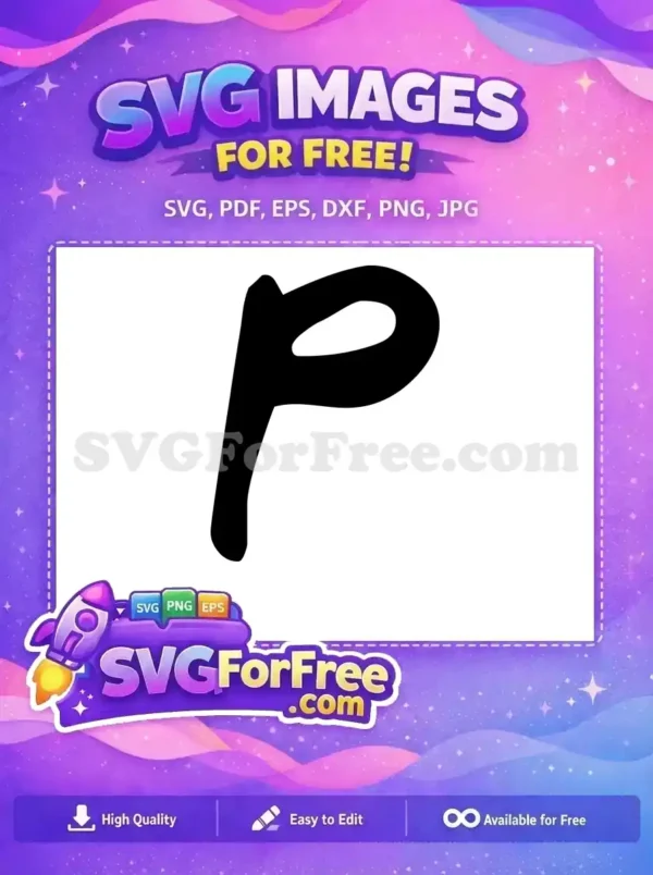 A bold, free black stylized lowercase 'p' character, perfect for various design applications. Emphasizing its free design appeal.