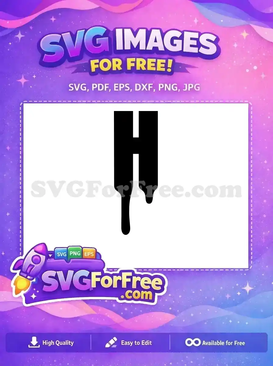 A free dripping letter H design, a bold black SVG graphic with a unique melting effect, ideal for free Halloween crafts.