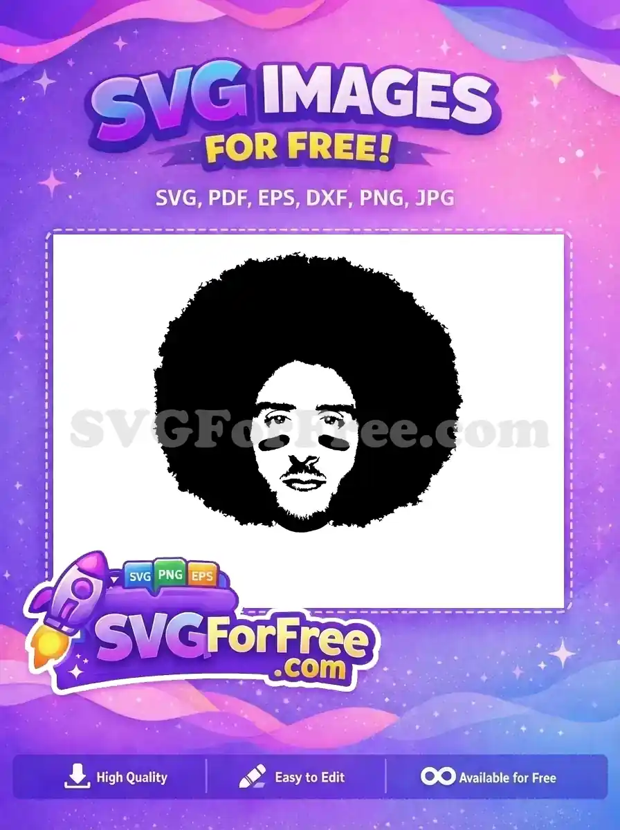 A powerful, free vector portrait of Colin Kaepernick with his signature afro and eye black, ideal for diverse projects.