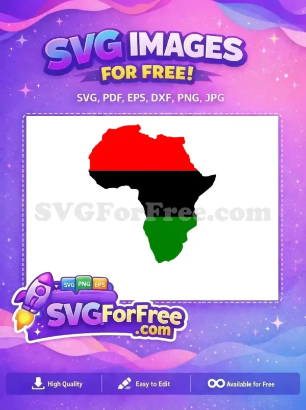 Free African Continent Map with Pan-African Colors SVG Design A striking free design: map of Africa in Pan-African flag colors (red, black, green). Ideal for cultural projects!