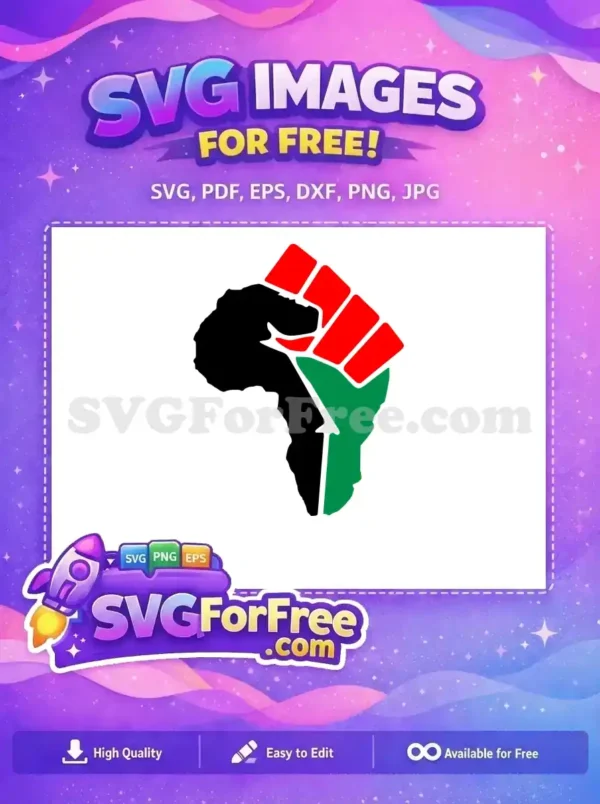 Free design showcasing a Black Power fist integrated into the Africa map, with Pan-African red, black, and green colors. Powerful free SVG for diverse projects.