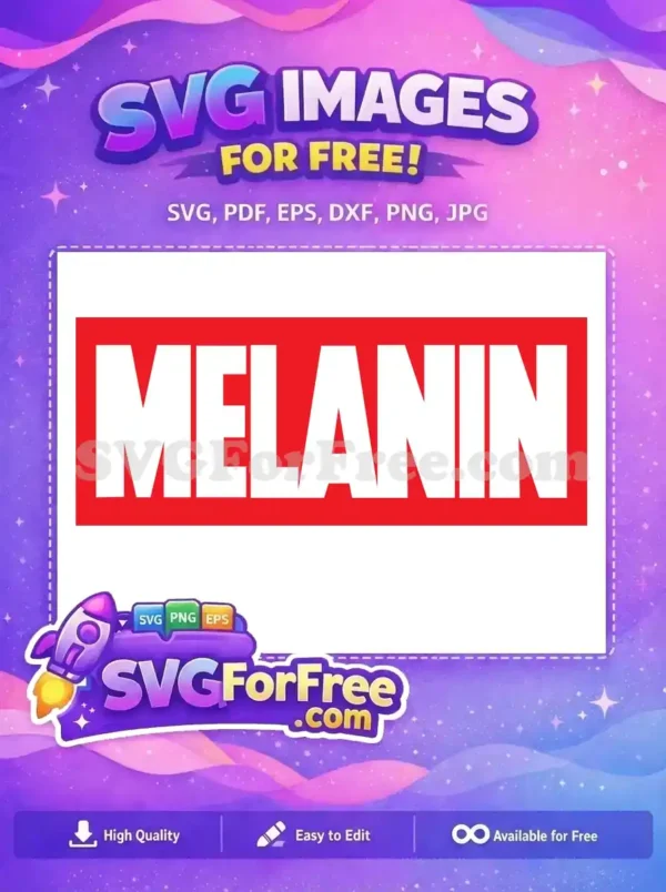 A powerful free design featuring the word 'MELANIN' in bold white capital letters on a vibrant red background. Perfect for expressing pride freely.