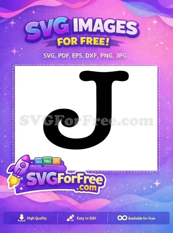 A free stylish black letter J SVG, featuring a decorative curl and smooth top bar, ideal for free craft projects.