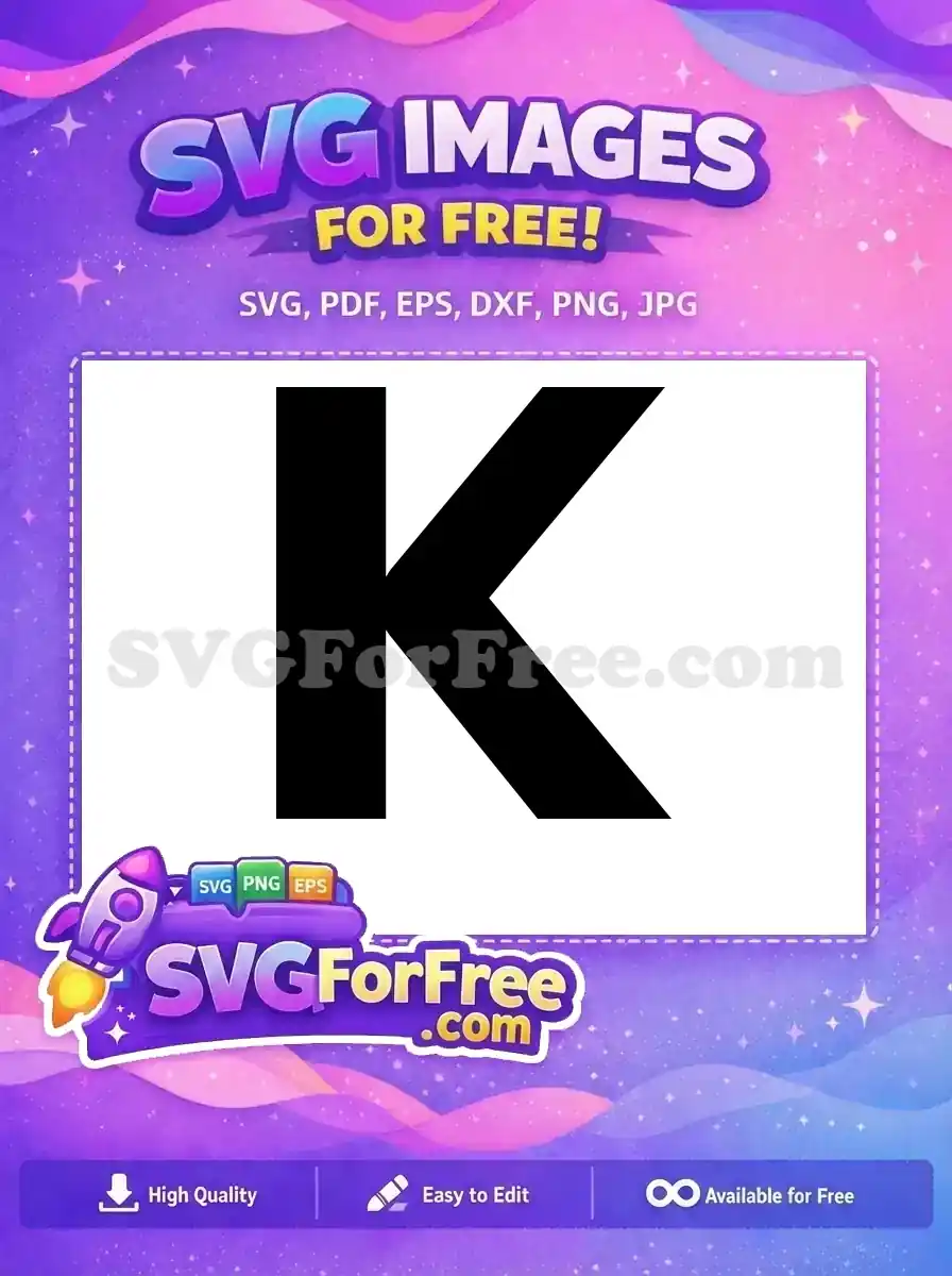 A bold, free letter K SVG design, perfect for monograms or minimalist logos. This free graphic is highly versatile.