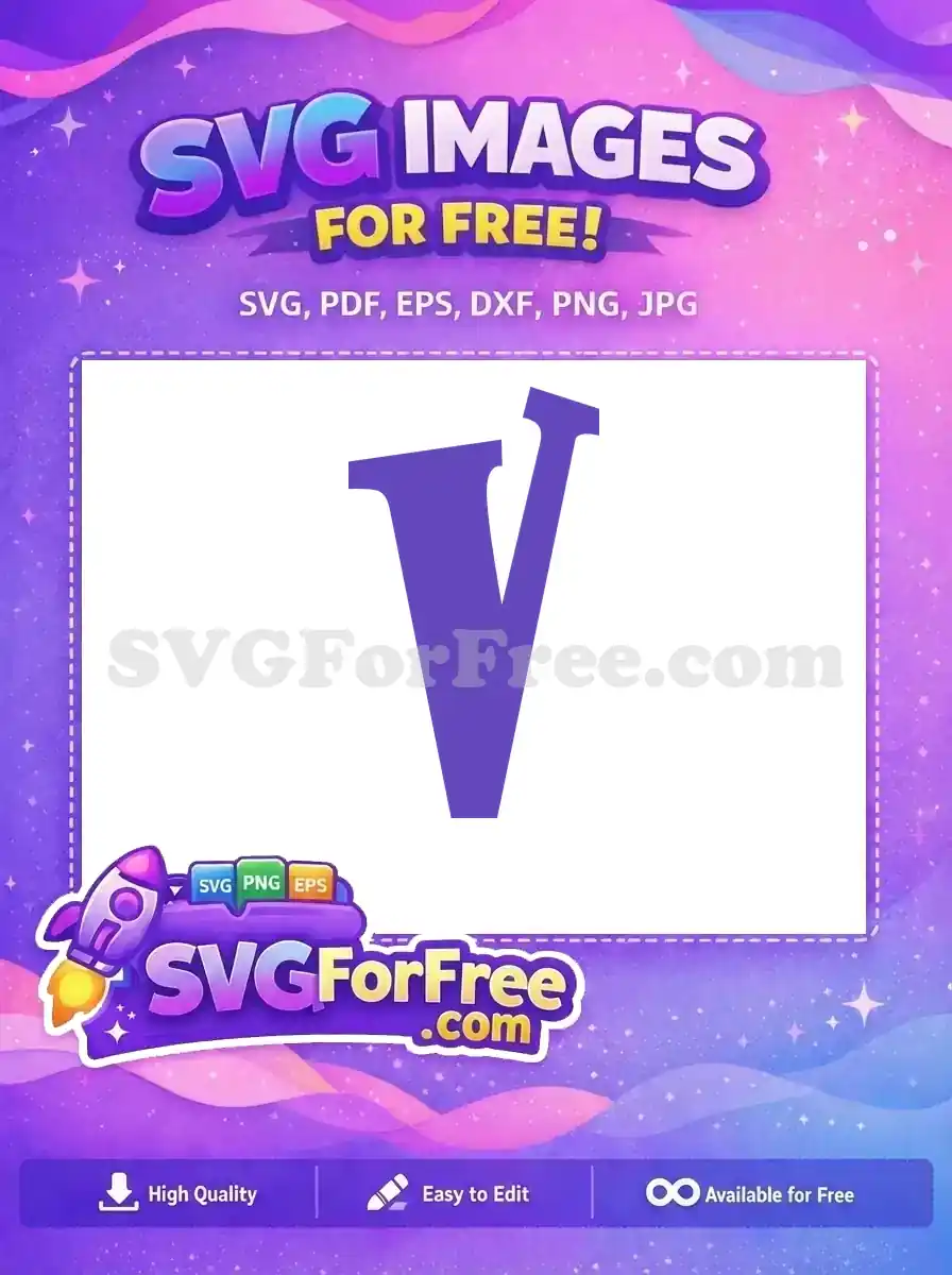 A vibrant, stylish purple letter 'V' free SVG graphic, perfect for diverse design projects. Download this free vector now!