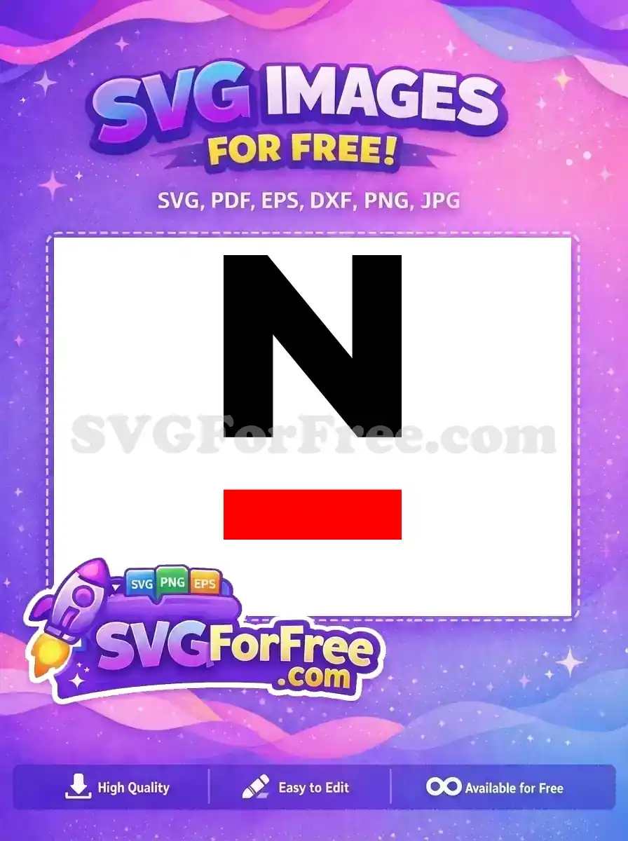 A striking, free N letter SVG design featuring a bold black 'N' over a white background with a red base stripe. Download this free vector now!
