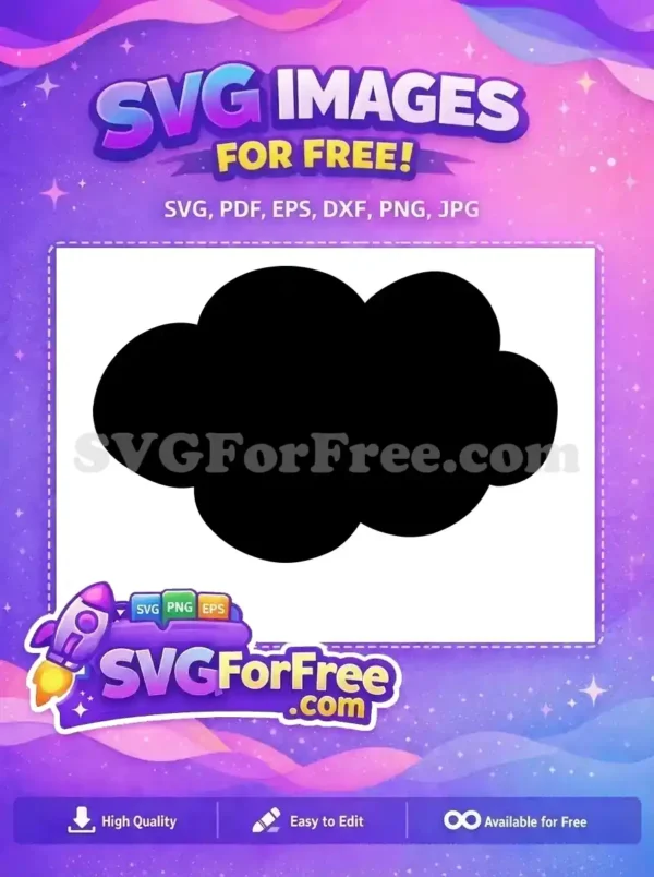 A simple, solid black cloud shape, a truly versatile free design. Ideal for various creative projects and crafts.