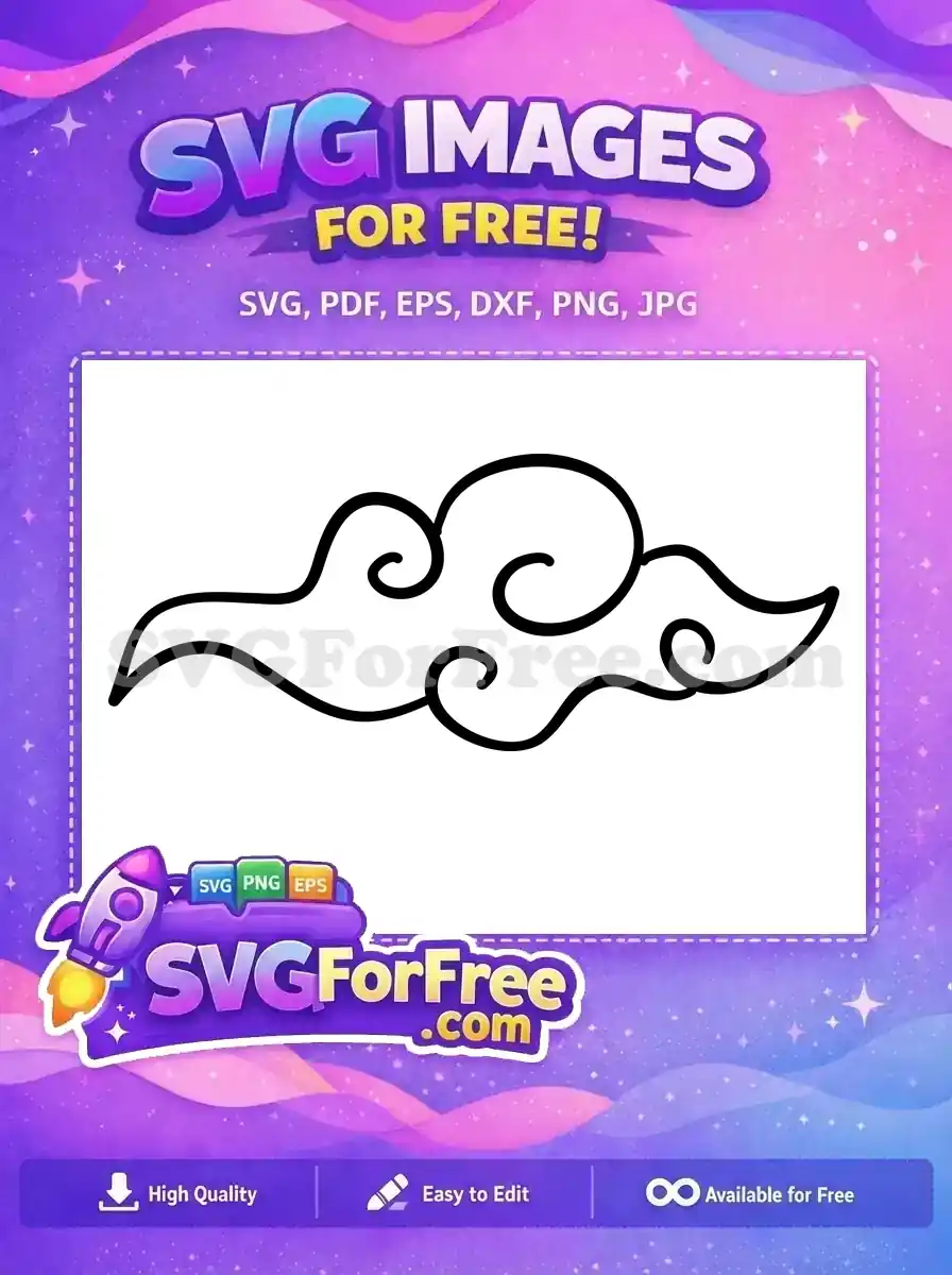 A free stylized cloud design featuring bold, flowing black lines and elegant swirls on a white background, perfect for free creative use.