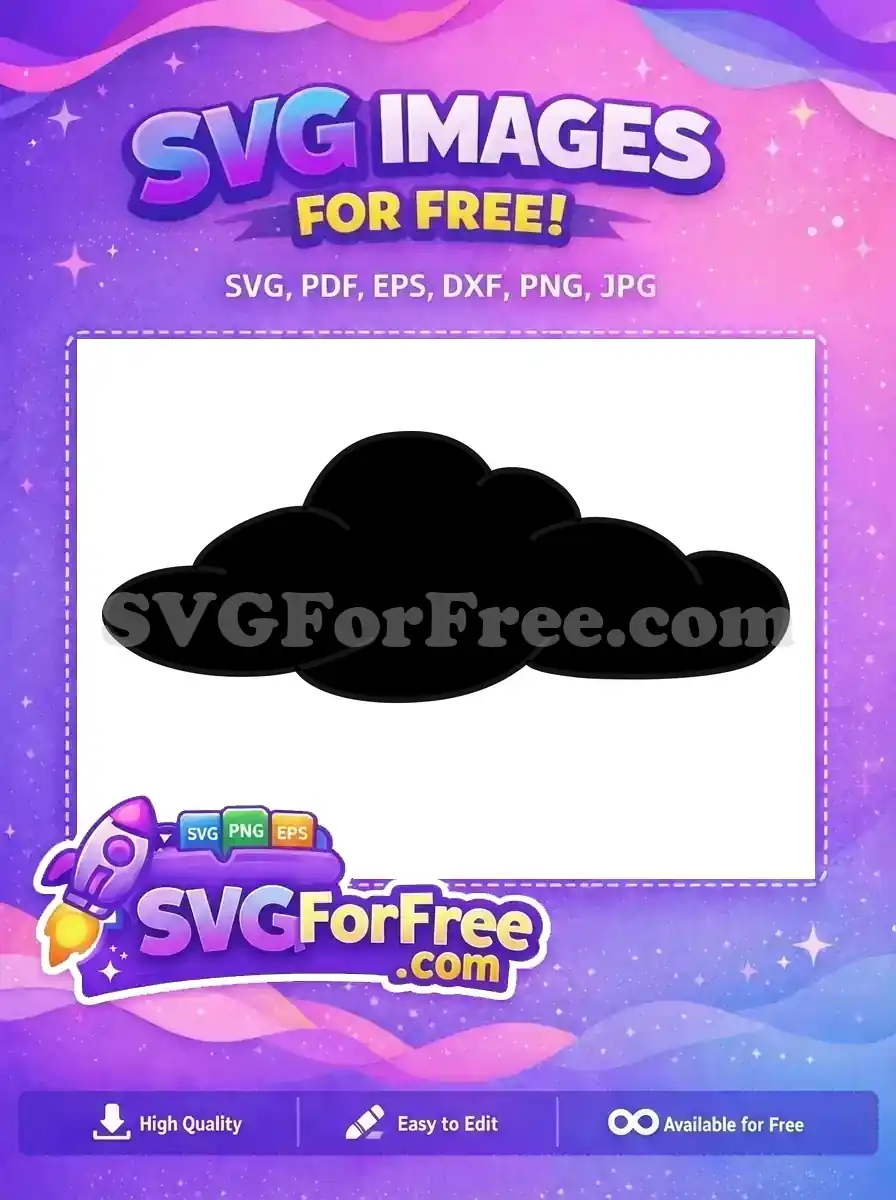 A clean, free black cloud silhouette, ideal for various digital projects. This free design is perfect for icons and graphics.