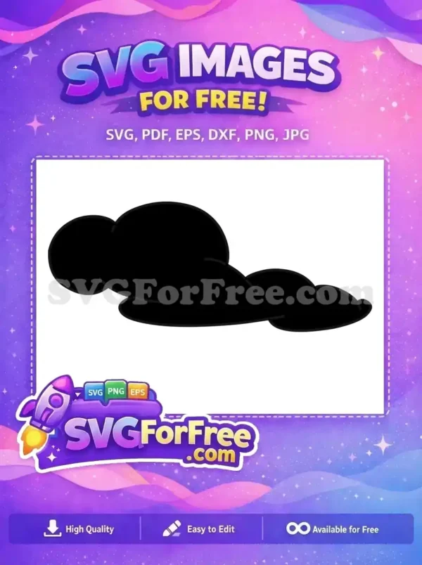 A clean, simple black cloud silhouette, offered as a free design asset for instant download and creative use.
