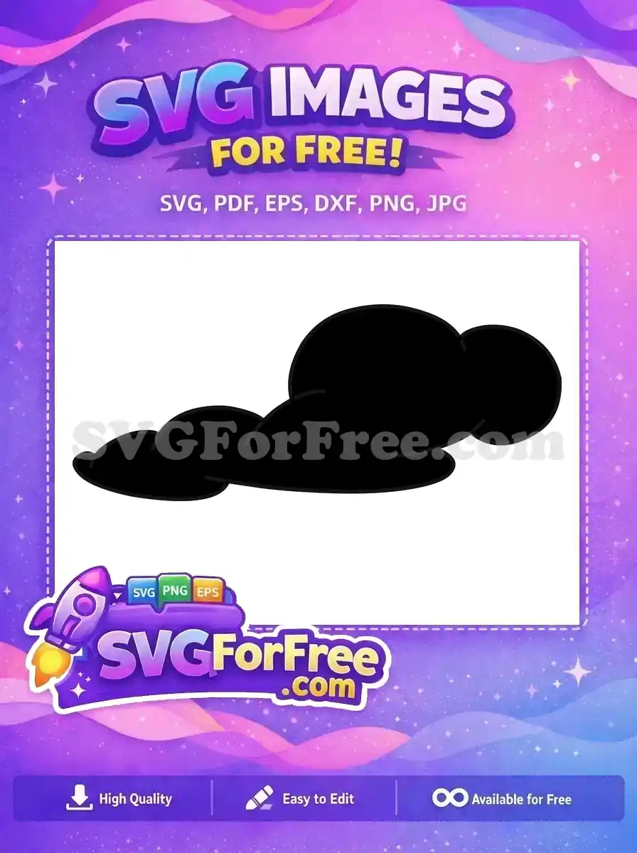 A free, simple black cloud silhouette, perfect for weather graphics or whimsical design projects. Download this free SVG.