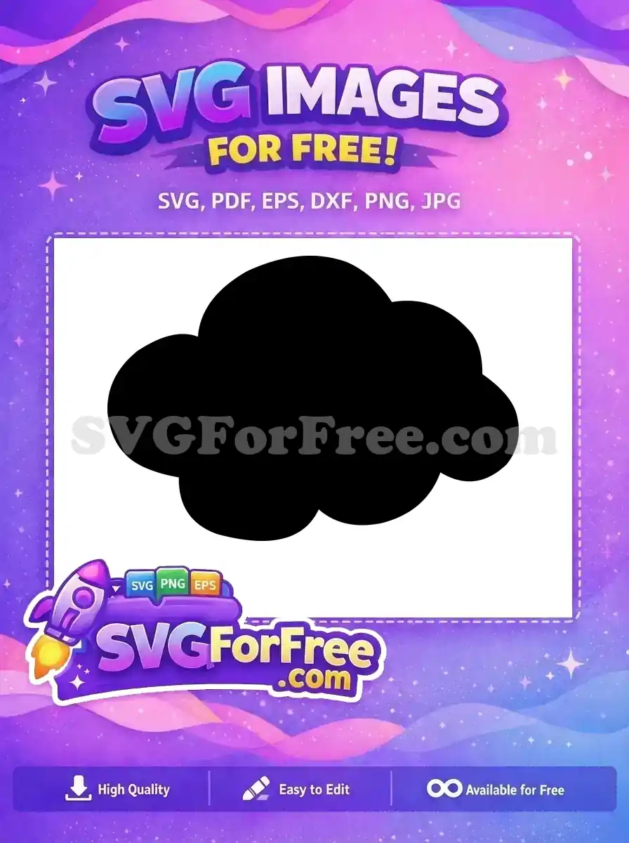 A simple, solid black silhouette of a cloud, emphasizing this is a free design, perfect for various creative projects.