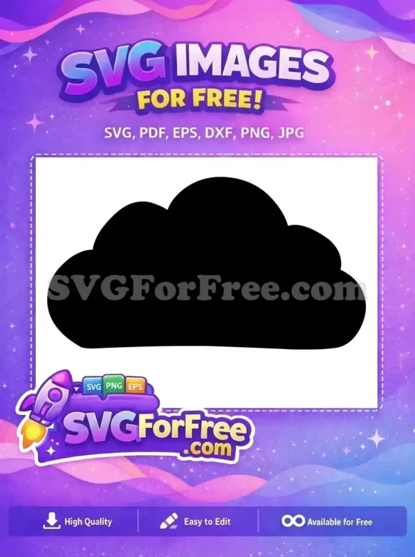 A sleek, solid black silhouette of a cartoon-style cloud, a free design for creative projects and weather graphics.