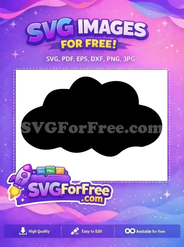 A simple, solid black cloud vector, a versatile free design for weather icons, thought bubbles, or decorative elements. This free SVG.